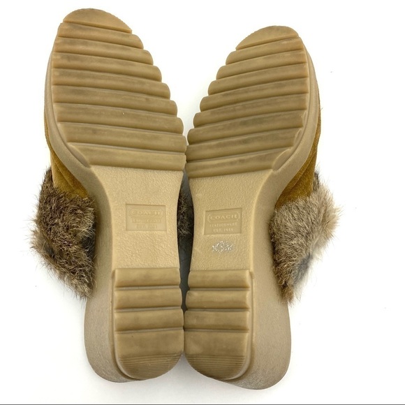 COACH Kaela Rabbit Fur Platform Tan Wedge Mule Clog Heels Italy Women's 11B - Picture 7 of 9